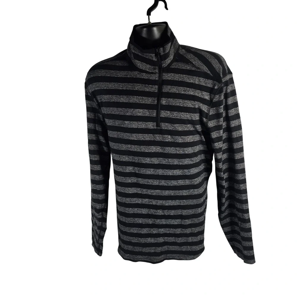 Lululemon Mens Striped Quarter Zip Pullover Athletic Long Sleeve Shirt Top L - Picture 1 of 8